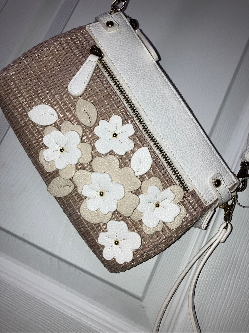 Liz Claiborne Cream and Beige Woven Cross Shoulder Bag and wristlet option!